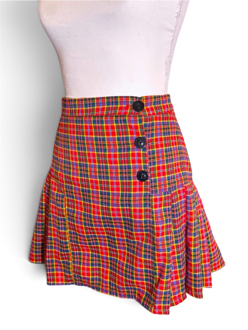 O-MIGHTY PLAID PLEATED RED YELLOW GREEN PLAID MINI SKIRT 💕✨